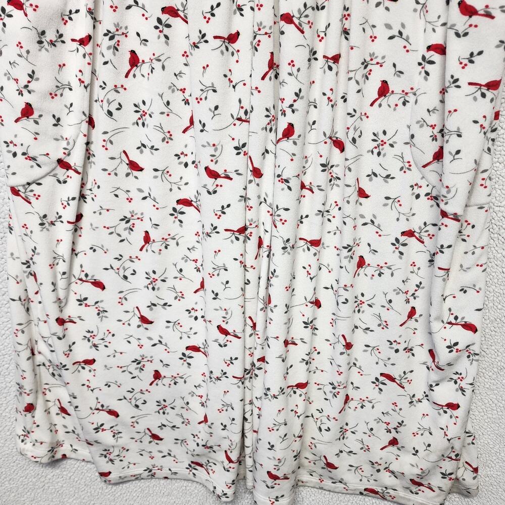Aria Womens Velour Nightgown Size 4X White Red Cardinal Bird Print Long Sleeve - Picture 4 of 11